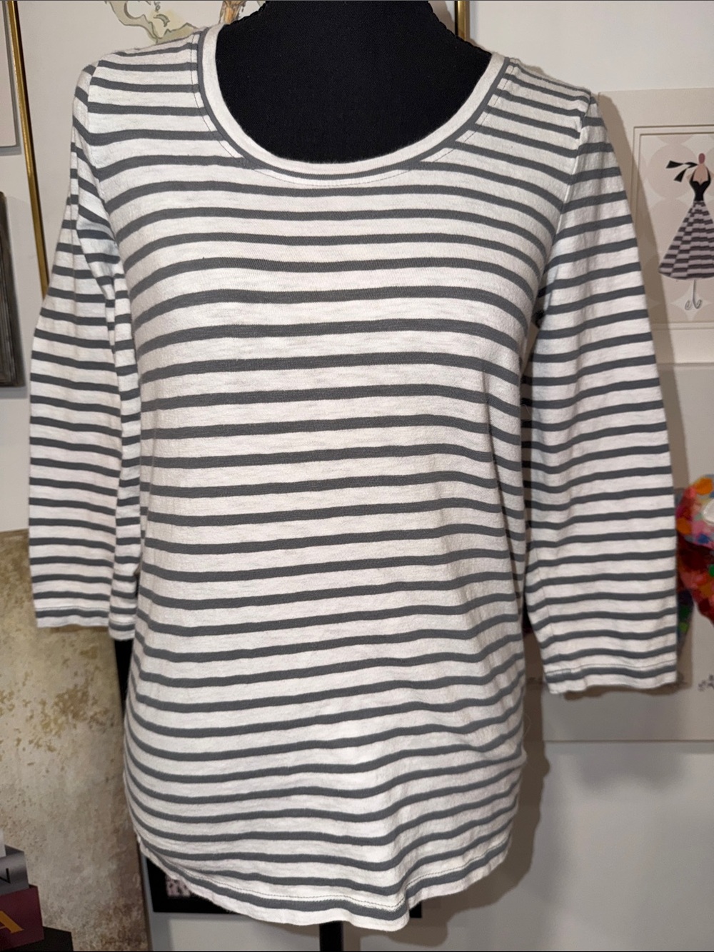 Classic Striped Women's Crewneck Top - White and Gray #minimalist #fall